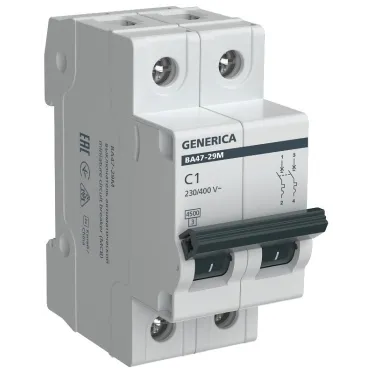 Автоматический выключатель ВА47-29М 2P 1А 4,5кА C GENERICA