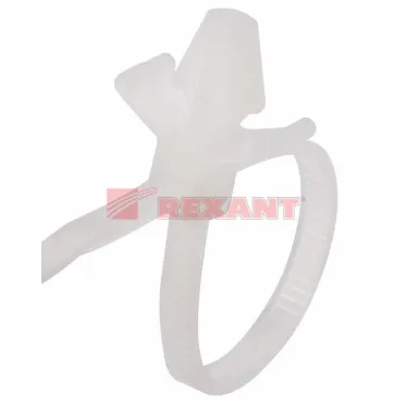 Хомут-стяжкa нейлоновая, крепежный пистон 100x2,5 мм, д. 2,4 мм, белая, 100 шт, REXANT