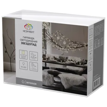 Гирлянда светодиодная Звездопад красная 10 LED, 2,25 м, прозрачн. ПВХ, теплый белый свет свечения, 2хАА (батарейки не в компл.) | 304-002 | NEON-NIGHT