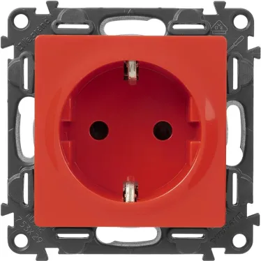 Valena LIFE Розетка силовая 2К+З 16А 250В со шторками безвинтовые зажимы с лицевой панелью красная