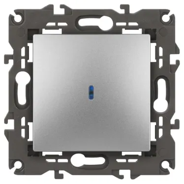 Выключатель с подсветкой, 10АХ-250В, Эра Elegance, алюминий,14-1102-03