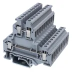 Клемма двухуровневая, винтовой зажим, 4 точки подключения, 2.5 кв.мм, серая