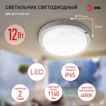 Светильник светодиодный ЖКХ SPB-201-0-40К-012 IP65 12Вт 4000К КРУГ