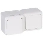 Quteo Блок: Выключатель + розетка с заземлением со шторками наружный белый IP44