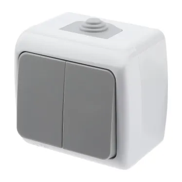 Выключатель Intro Atlantic 5-104-03 двойной, 10А-250В, IP54, открытой установки, серый