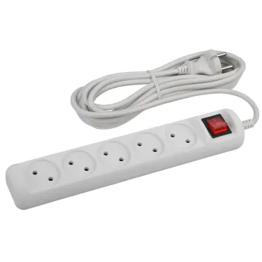 Удлинитель электрический U-5s-3m-2x1 без заземления c выключателем 5 розеток 3м ПВС 2x1мм2 10А