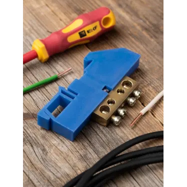 Шина 0 N (8х12мм) 4 отверстия латунь синий изолятор на DIN-рейку PROxima