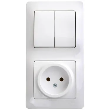 Блок: розетка + выключатель двухклавишный белый