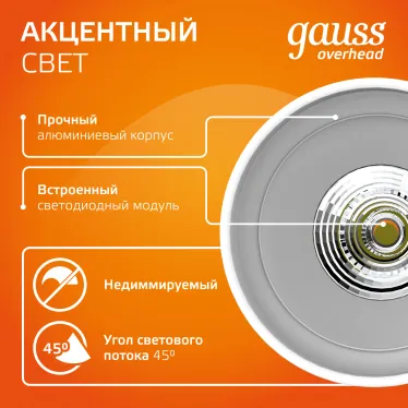 Светильник светодиодный накладной HD032 24W (белый/белый) 3000K 180x100*100мм | HD032 | Gauss