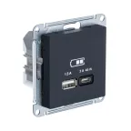 AtlasDesign Карбон USB Розетка A + тип-C 45W высокоскоростной заряд QC PD | ATN001029 | SE