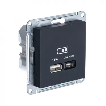 AtlasDesign Карбон USB Розетка A + тип-C 45W высокоскоростной заряд QC PD | ATN001029 | SE
