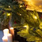 Еловый шлейф с ягодами и гирляндой 1.8 м, 30 LED, 31 В, литой, теплое белое свечение | 307-113 | NEON-NIGHT