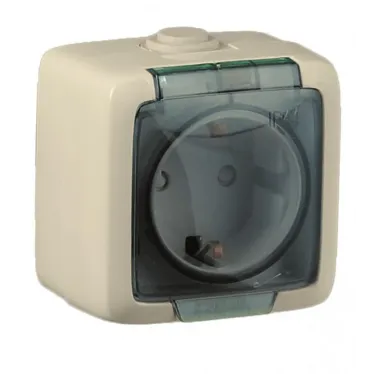 Розетка наружная с заземлением с шторками слоноваякость IP44