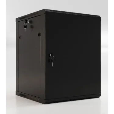 Шкаф настенный 19-дюймовый 12U 650x600х450мм металлическая передняя дверь с замком две боковые панели черный (RAL 9004) (разобранный)
