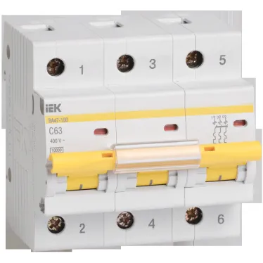 Выключатель автоматический трехполюсный 10А С ВА47-100 10кА