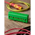 Шина 0 PE 6х9мм 10 отверстий латунь зеленый изолированный корпус на DIN-рейку PROxima