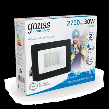 Прожектор светодиодный ДО 30 Вт 2700 лм 6500К AC 220В IP65 126х136х30мм Elementary G2 Gauss