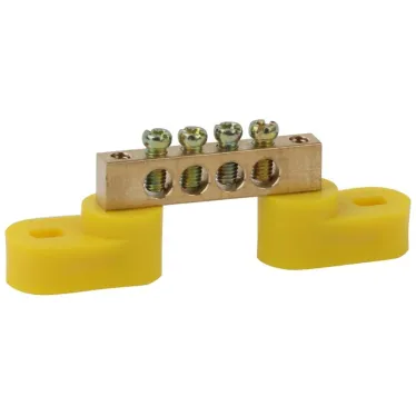Шина PE земля на двух угловых изоляторах ШНИ-6х9-4-У2-Желты