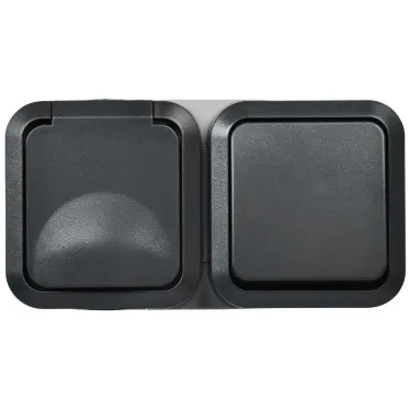 Блок розетка + выключатель горизонтальный TORS 16А IP55 графит