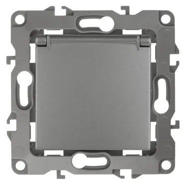 Розетка 2P+E Schuko со шторками с крышкой, 16A-250В, Эра12, графит, 12-2103-12