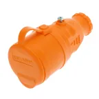 Розетка переносная влагозащищенная с крышкой, с/з, 16 А, IP44, каучук оранжевая, REXANT