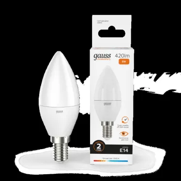 Лампа светодиодная LED 6 Вт 420 лм 3000К свеча теплый E14 AC 220В Elementary Gauss