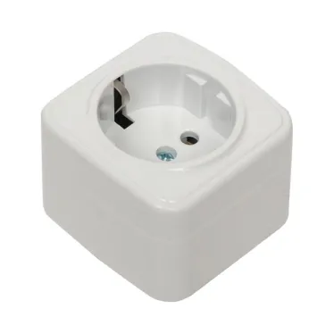 Розетка Минск 1-местная ОП 16А с заземлением белая