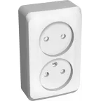 ЭТЮД Розетка двойная наружная без заземления со шторками белая
