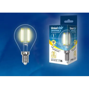 Лампа светодиодная LED 5вт 200-250В шар диммируемый 450Лм Е14 3000К Air филамент