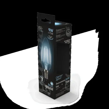 Лампа светодиодная филаментная LED 9 Вт 710 лм 4100К свеча нейтральный E14 AC 220В прозрачная колба Black Filament Gauss