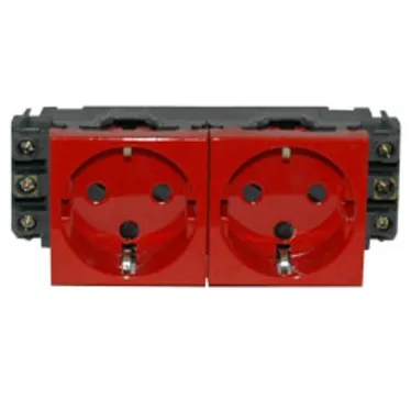 Mosaic Розетка двойная с заземлением с блокировкой красная