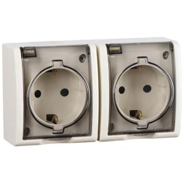 15 Aqua Розетка двойная 2Р+Е Schuko со шторками с крышкой полупр. IP54 16А 250В винт.зажим S15A с.кость