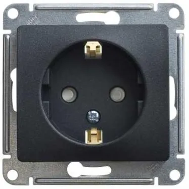 GLOSSA Розетка с заземлением со шторками антрацит в рамку