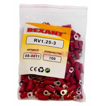 Наконечник кольцевой изолир 3.2 мм 0.5-1.5 кв мм (НКи 1.5-3 НКи 1,25-3) крас, REXANT