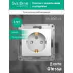 GLOSSA Розетка с заземлением со шторками в рамку белая