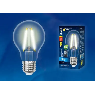 Лампа светодиодная Форма A прозрачная Серия Sky Теплый белый свет (3000K) LED-A60-12W/3000K/E27/CL PLS02WH