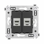 Avanti Компьютерная розетка RJ-45 без шторки в стену, кат.6 двойная экранированная, Черный матовый