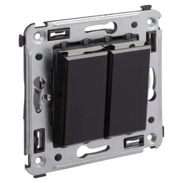 Avanti Выключатель двухклавишный в стену, Черный квадрат