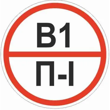 Знак ''Категории помещения по взрывопожарной и пожарной опасности В1 П-I'' 200х200 мм, пластик ГОСТ Р 12.4.026-2015