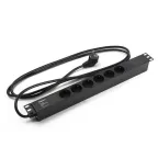 Блок розеток для 19 шкафов. горизонтальный. 6 розеток Schuko (16A). 250В. кабель питания3х1.5мм2. длина 2.5 м. с вилкой Schuko. 482.6x44.4x44.4мм (ДхШхВ)