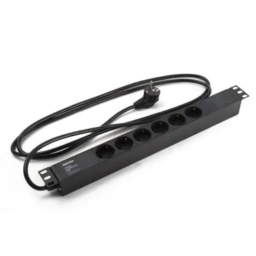 Блок розеток для 19 шкафов. горизонтальный. 6 розеток Schuko (16A). 250В. кабель питания3х1.5мм2. длина 2.5 м. с вилкой Schuko. 482.6x44.4x44.4мм (ДхШхВ)