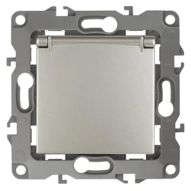 Розетка 2P+E Schuko со шторками с крышкой, 16A-250В, Эра12, перламутр, 12-2103-15