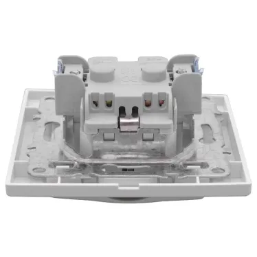 Розетка Минск 1-местная СП с заземлением и крышкой 16А белая защитные шторки