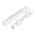 Фильтр сетевой 5 гнезд, 3 м, 3х1,5 мм2, с автовыкл, 2 USB, белый