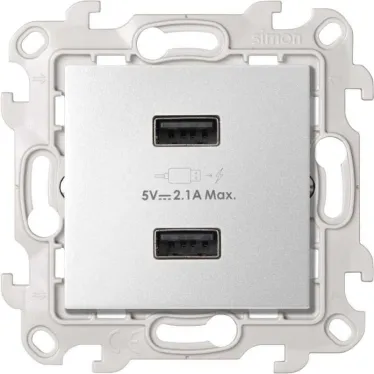 Зарядное устройство 2хUSB 5В 2.4A 230В~ цвета алюминий S24 Harmonie