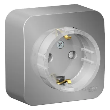 Розетка BLANCA наружная, с заземлением, со шторками, (тонкая), с изолирующей пластиной 16А, 250В, алюминий