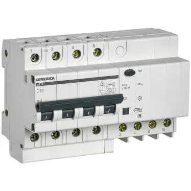 Выключатель автоматический дифференциальный АД14 4Р 63А 100мА GENERICA