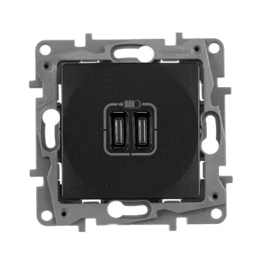 Зарядное устройство с двумя USB-разьемами тип C-тип С 240В/5В 3000мА - Etika - Цвет Антрацит