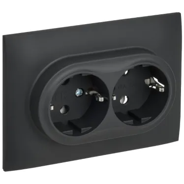 SKANDY Розетка 2-местная с заземлением без защитных шторок 16А в сборе SK-R08G графит IEK
