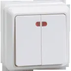 ОКТАВА Выключатель двухклавишный наружный белый с индикацией